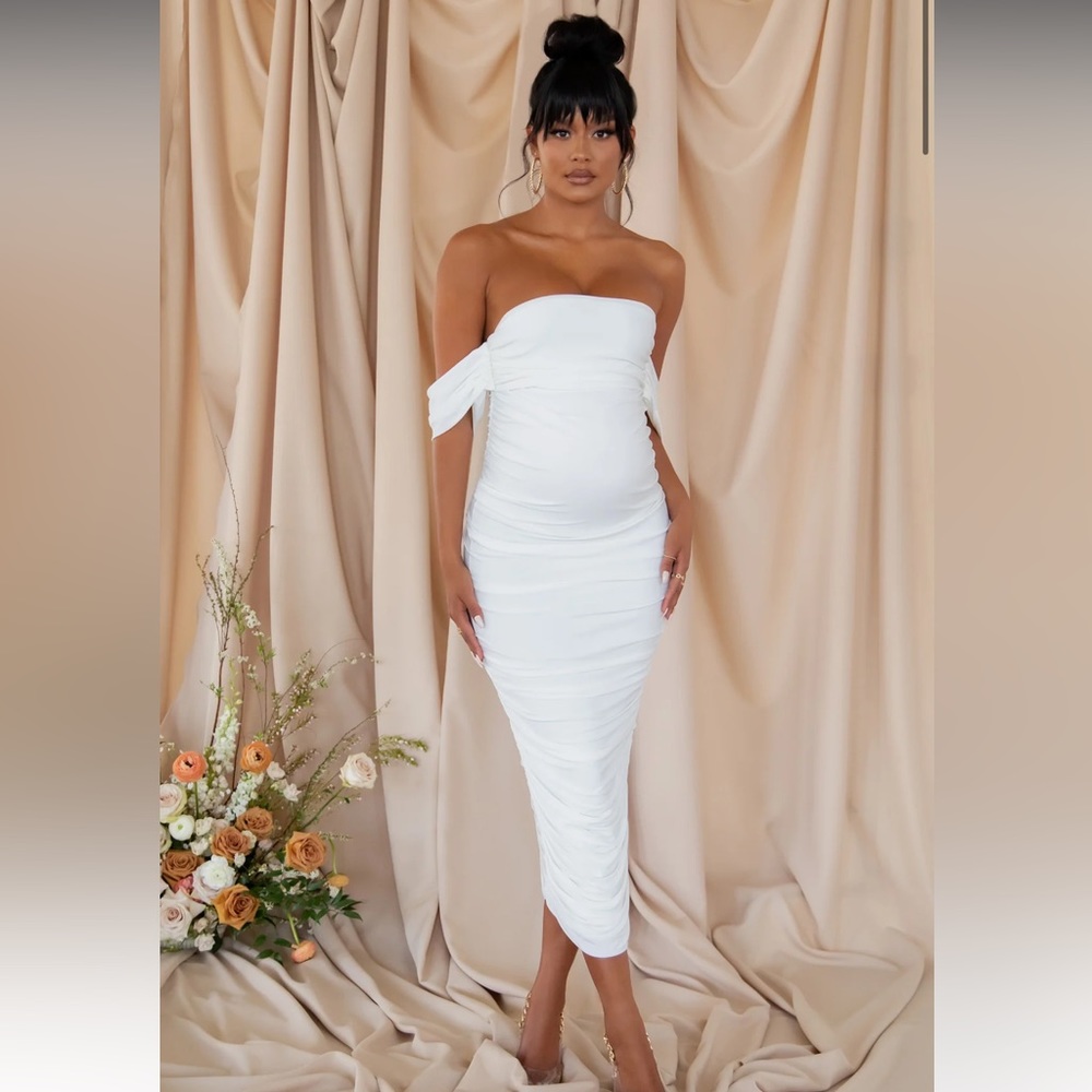 White Maternity Midi Dress